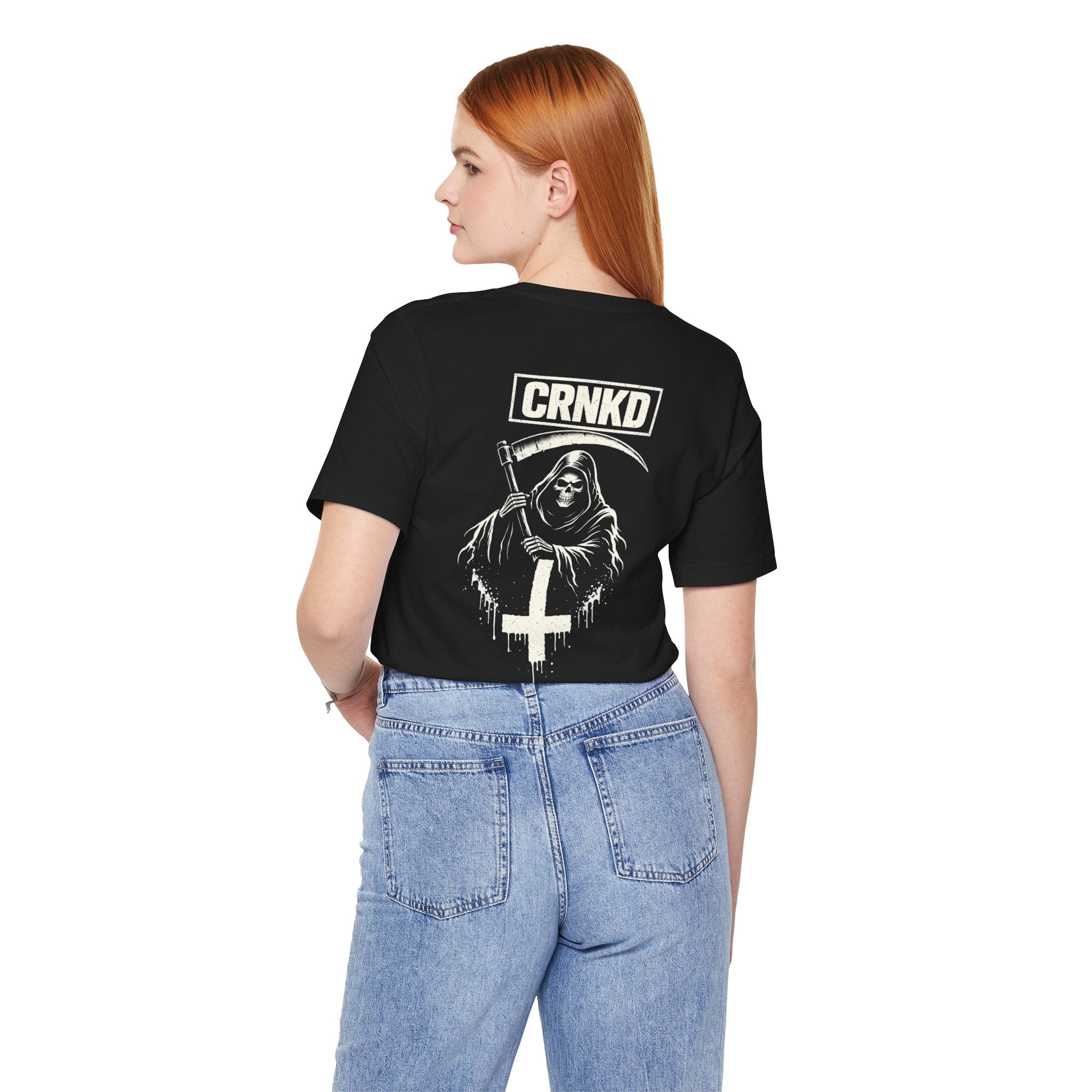 Grim Reaper CRNKD Graphic Tee – Gothic Scythe Skull Backprint