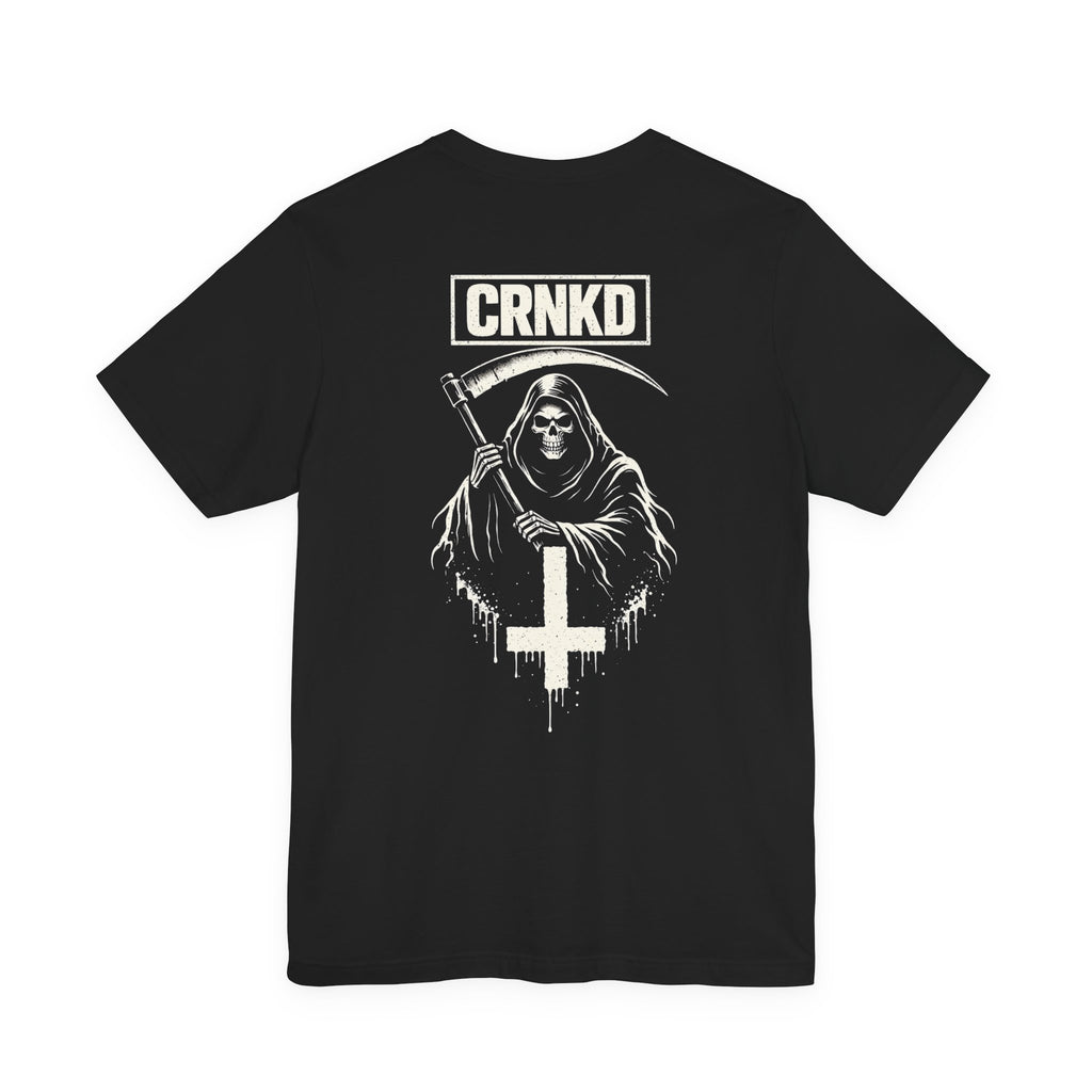 Grim Reaper CRNKD Graphic Tee – Gothic Scythe Skull Backprint