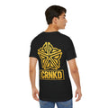 CRNKD Gold Emblem T‑Shirt — 585 Chest Logo & Distressed Back Design