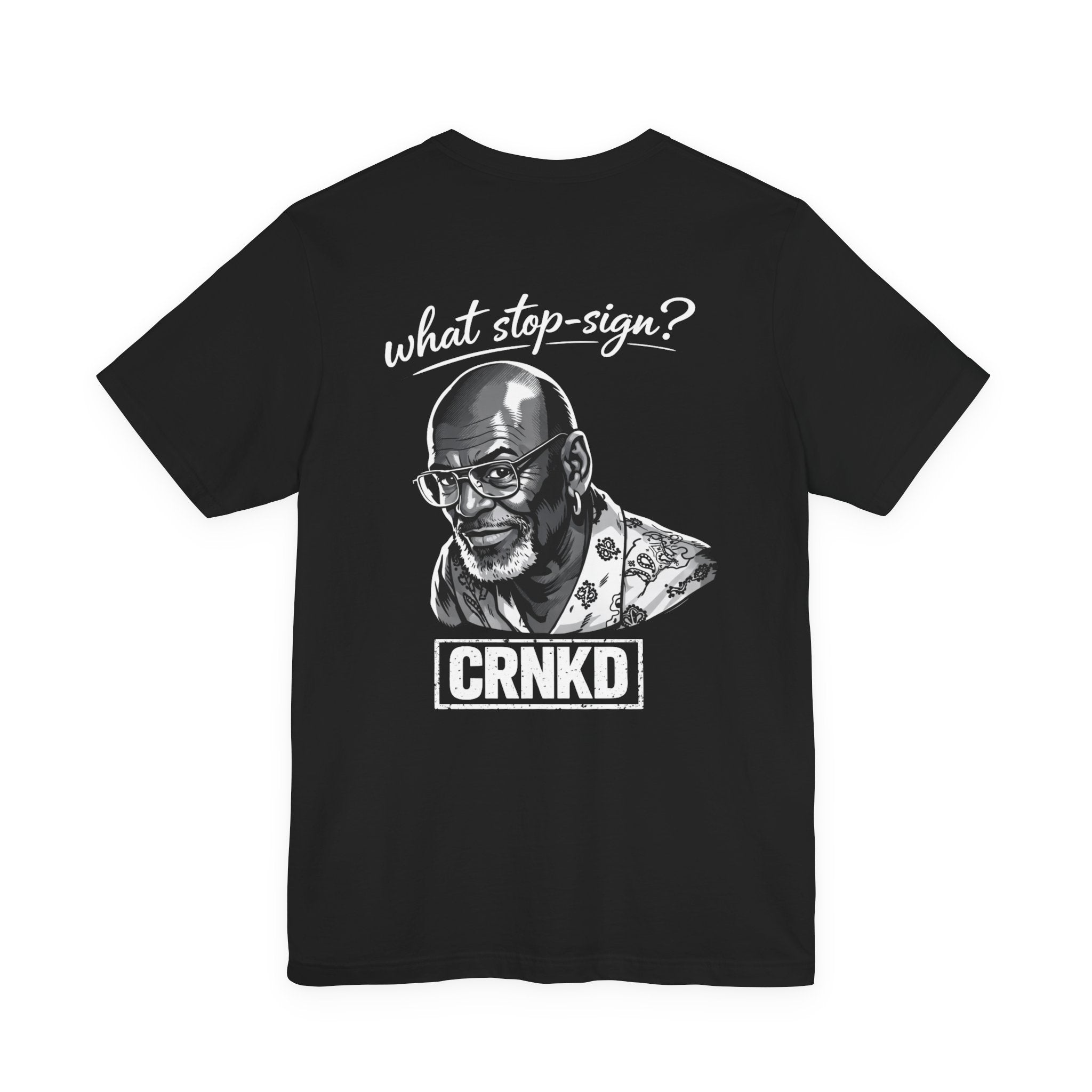 CRNKD 'What Stop-Sign?' Graphic Tee — Retro Motorhead Portrait Shirt